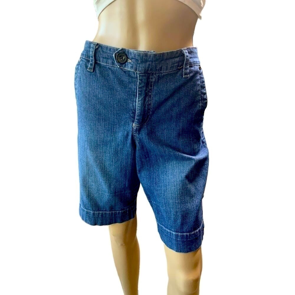 Gloria Vanderbilt Womens Denim Button Closure Rolled Hem Shorts Size 10